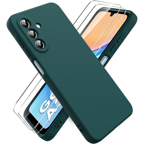 Coque Souple En Silicone Liquide (Tpu) Pour Samsung Galaxy A26 5g + Lot 2 Verres Trempés ¿ Protection Anti¿Choc Et Anti¿Rayures, Intérieur Microfibre, Bords Surélevés, Vert Nuit