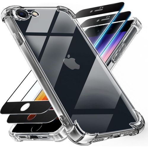 3 In 1 Tempered Glass And Case For Iphone Se 2020/2022 (Iphone Se 3/2), Iphone 7/8, [Built-In Air Cushion] Anti-Yellowing Soft Tpu Bumper Case Protection, Transparent