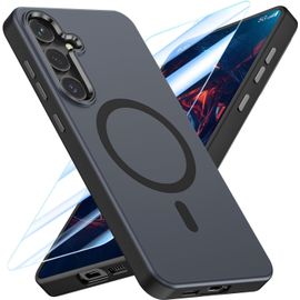 Coque Magnétique pour Samsung Galaxy S24 avec Protecteur d'Écran, Compatible avec MagSafe, Mat Translucide Antichoc Coque Samsung S24-Noir Encre