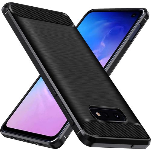 Coque Silicone Tpu Pour Samsung Galaxy S10e - Antichoc Renforcée 4 Coins, Bords Surélevés Écran/Caméra, Fine Anti-Rayures, Finition Fibre Carbone Noire