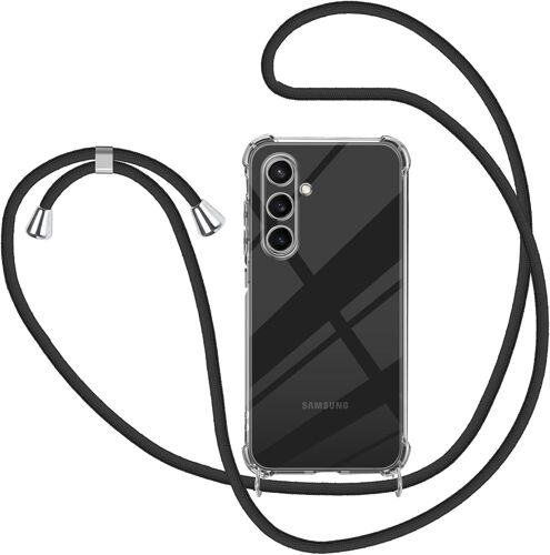 Coque avec Cordon pour Samsung Galaxy A55 5G, Transparent Silicone Collier Réglable Téléphone Étui Portable Lanière Housse, Noir