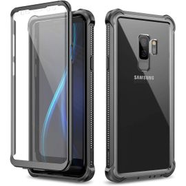 For Samsung Galaxy S9 Plus Case Shockproof Silicone Bumper Case Cover Full Body Protective 360 Back Panel Transparent Anti-Scratch Built-In Screen Protector - Black