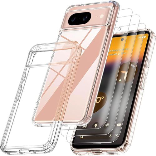 Google Pixel 7a Case, With 3 Armor Tempered Glass Films, Never Yellowing Military Standard, Shock Resistant And Scratch Resistant Protective Case Transparent