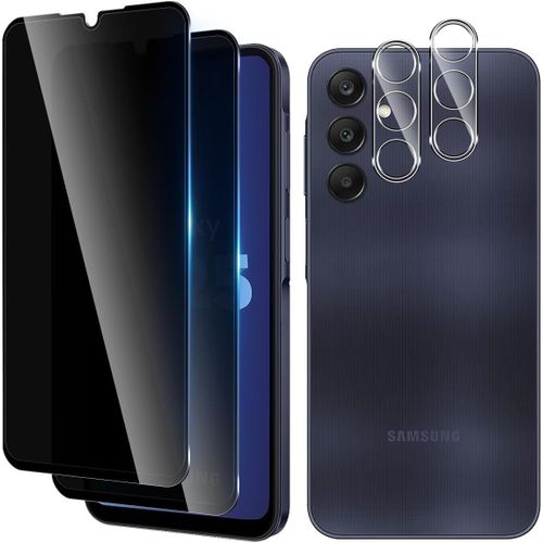 Verre Trempé Anti Espion Pour Samsung Galaxy A25 5g Et Caméra Arrière Protecteur, 2+2 Pièces Protection D'écran Anti-Espion 9h Dureté Anti-Spy Film Anti Rayures Sans Bulles