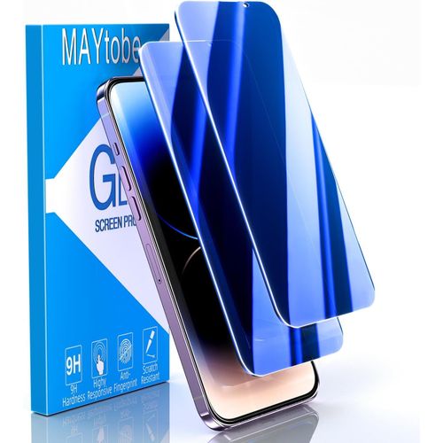 2 Pièces Verre Trempé Bleu Anti Espion Pour Iphone 14 Pro Max, Film Protection Écran Confidentialité, Bleu Coloré, Anti Reflet, Sans Bulles, Dureté 9h, Anti Rayures