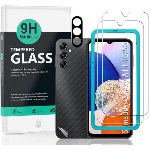 Protecteur D'écran Pour Samsung Galaxy A14 5g/Galaxy A14 4g(6.6""),Avec 2 Pièces En Verre Trempé,1 Protection D'objectif D'appareil Photo,1 Film En Fibre De Carbone[Pas De Bulles]