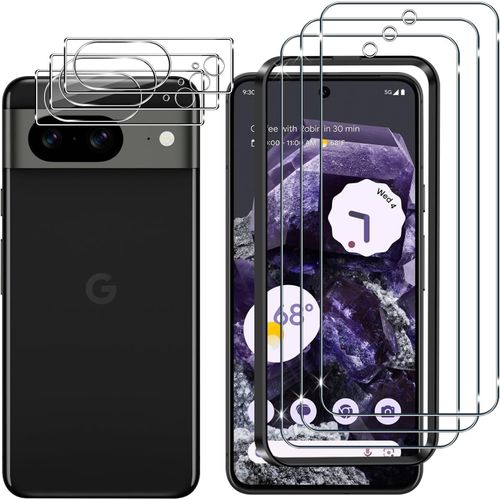Pour Google Pixel 8 Verre Trempé, 3+3 Pièces Protection Écran Et Caméra Arrière Protecteur Film, 9h Dureté Ultra Clair Anti-Rayures Sans Bulles Protecteurs D'écran