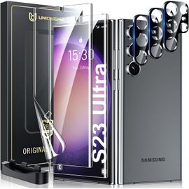 5 Pièces Protection Écran Pour Samsung Galaxy S23 Ultra, 2 Pièces Epu Film Per S23 Ultra E 2 Pièces Verre Trempé Protection D'objectif, Compatible Avec Id D'empreintes Digitales