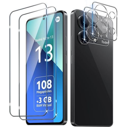 Verre Trempé Pour Xiaomi Redmi Note 13 4g, 2 Pièces Film Protection Écran Et 2 Pièces Caméra Arrière Protecteur, Anti-Rayures,Dureté 9h Glass, Hd Transparent