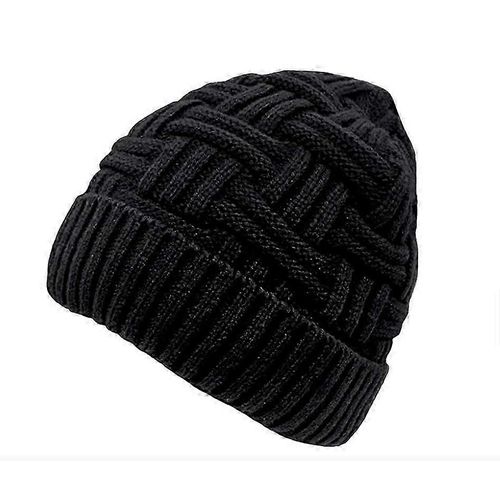 Bonnet Tricoté Chapeau D'hiver Pour Hommes Bonnet Chaud Avec Doublure En Polaire Noir