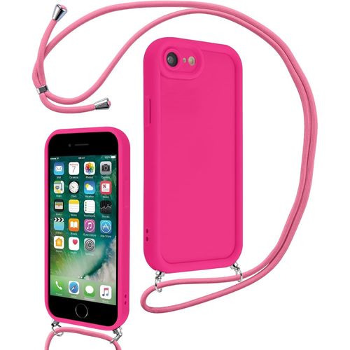 Coque Pour Iphone 7/8/Iphone Se 2022/Se 2020 4,7"" Avec Cordon De Collier Réglable, Etui Silicone Souple Tpu Antichoc Housse Avec Corde Lanyard Cover Pour Femmes Filles, Rose Rouge