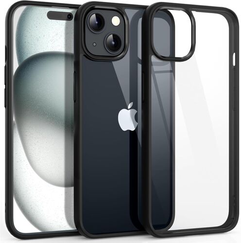 LORANKA-Coque Antichoc Transparente pour iPhone 15, [Etui Non Jaunissant] [Housse Protection Anti-Chute de 10 Pieds] Cover Case Dos Dur avec Airbags aux Quatre Coins, 6,1 Pouces, Noir
