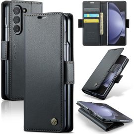 Étui Portefeuille Magnétique En Simili Cuir Pour Samsung Galaxy Z Fold5 ¿ Coque Rigide Antichoc, Blocage Rfid, 3 Emplacements Cartes + Poche Billets, Béquille