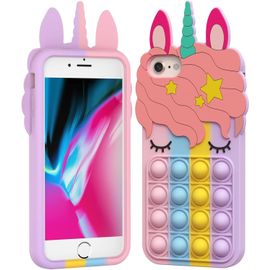 Ppdaz-Bulles Pop Coque Pour Iphone 6/6s/7/8/Se 2020,Mignon Belle Bande Dessinée Licorne Arc-En-Ciel Pop Antichoc Silicone Étui Souple Pour Apple Iphone 6/6s/7/8/Se 2020 4,7 Pouces
