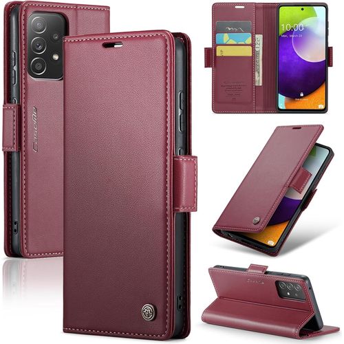 Kal-Coque Pour Samsung Galaxy A52 5g/4g, Étui Housse En Rfid Protection Premium Pu Cuir Portefeuille Rabat Case Magnétique Stand Antichoc, Étui Case Pour Samsung Galaxy A52 (5g/4g)/A52s 5g, Rouge