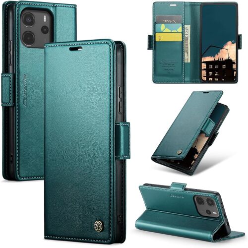 AEFJ-Coque pour Xiaomi Redmi Note 14 4G, Étui Housse en RFID Protection Premium PU Cuir Portefeuille Rabat Case Magnétique Stand Antichoc, Étui Case pour Xiaomi Redmi Note 14 4G, Bleu Vert