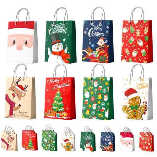 Sac cadeau de Noël, sac cadeau de Noël 24pcs, adapté à la décoration cadeau de Noël, cadeau de fête à thème de Noël