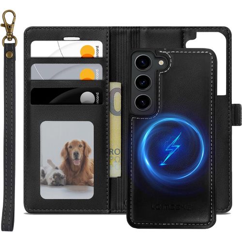 Sjzg-Magnétique Coque Pour Samsung Galaxy S23 5g Compatible Avec Magsafe, 2 In 1 Housse En Cuir Pu Premium Amovible Protection Etui À Rabat Fentes Carte Pochette De Portefeuille, Noir