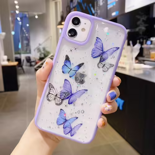 TRAHOO-Coque Compatible avec iPhone 8 Plus, Etui pour iPhone 7 Plus Transparent Crystal Motif Papillon Violet Housse Avancé Silicone TPU de Protection Case Anti-Rayures Cover pour iPhone 8 Plus