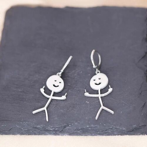 Mode En Acier Inoxydable Fuxk You Doodle Boucles D'oreilles Pour Femme Tendance Punk Doigt Du Milieu Stickman Hip Hop Boucles D'oreilles