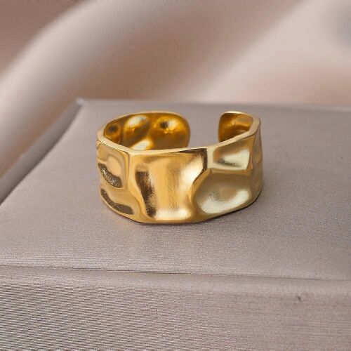 Anneaux Ouverts Géométriques Irréguliers En Acier Inoxydable Pour Les Femmes Texture De Couleur Or Couple Bague De Mariage Bijoux Esthétiques Élégants À La Mode
