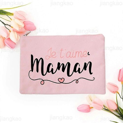 Meilleure maman dans le monde Français Imprimer Femmes Sac Cosmétique Voyage Trousse de maquillage Trousse de toilette Sacs de rangement Cadeau d'anniversaire festif pour maman