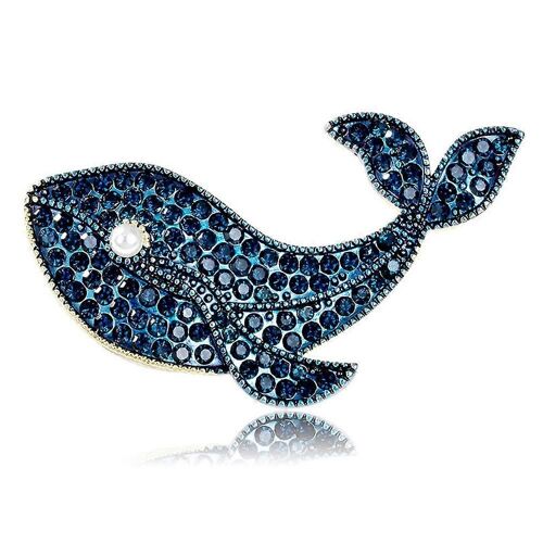 Nouveau Baleine Bleue Perle Strass Broches Pour Femmes Hommes Élégant Vie Marine Poisson Animal Épingles Vêtements Bijoux Accessoires De Fête