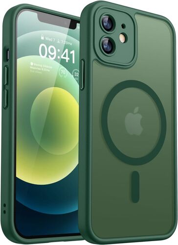 SJZG-Coque Magnétique Pour Iphone 12 Mini(5,4 Pouces), Compatible Avec Magsafe, [Protection Complète De L'Appareil Photo] Housse Fond Mat Translucide,Vert Foncé