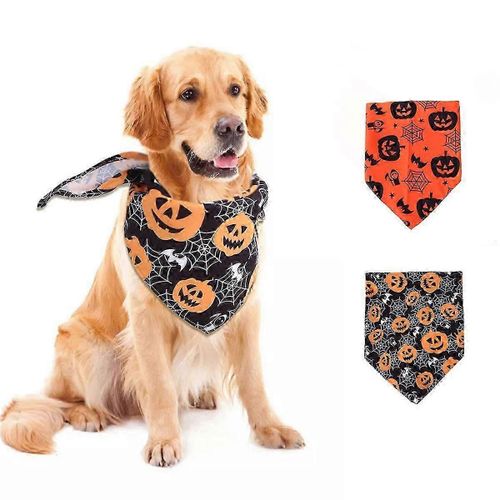 Halloween Chien Bandanas Paquet De 2,Citrouille Et Toile D'araignée Bavoirs,Écharpe Réversible Triangle Pour Animaux De Compagnie