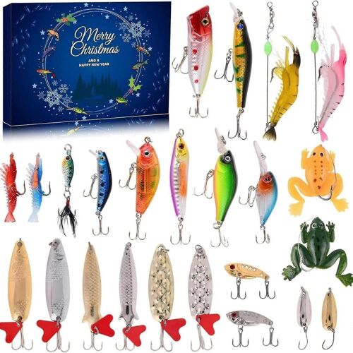 Calendrier de l'Avent 2024 pour les pêcheurs : boîte surprise de 24 jours de leurres de pêche pour hommes,adolescents,papas,amis et grands-pères - Le cadeau de Noël ultime pour un