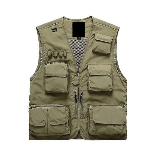 Gilet De Pêche Multifonctionnel Pour Hommes Veste Ample En Maille En Plein Air Multi Poche Photographie Gilet De Pêcheur Kaki Xl