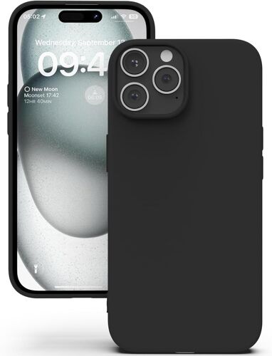 Coque Pour Iphone 15 Pro Max, Housse En Silicone Doux Avec Découpes Précises Pour Caméra, Design Ultra Mince, Protection 360° À Bords Surélevés - Noir