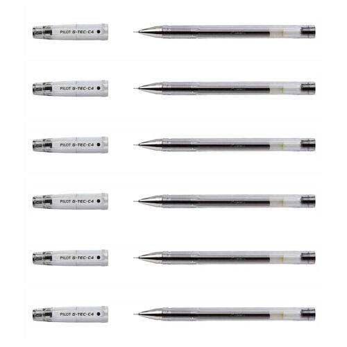 Pilot Lot De 6 Stylos Roller À Encre Gel G-Tec-C4 Pointe Ultra Fine 0,4 Trait 0,2mm Noir