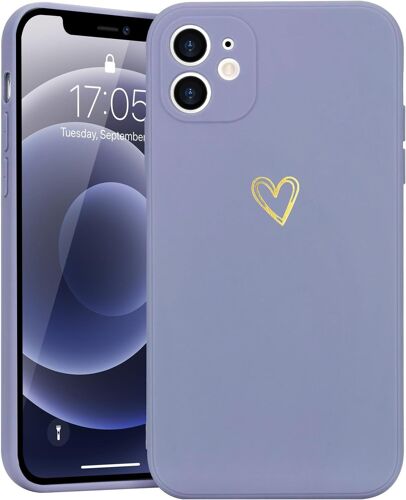 LORANKA-Coque Compatible avec iPhone 12, Silicone Coque de Protection Antichoc Housse en Motif de Coeur d'amour Fille Femme Étui Case pour Apple iPhone 12 Clair Violet