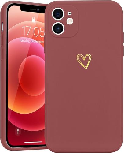 Coque Compatible avec iPhone 12, Coque de Protection pour pour iPhone 12 Silicone Antichoc Housse Étui Motif de Coeur d'amour Case Rouge