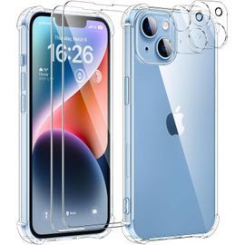 5 in 1 Case for iPhone 14 with 2 Tempered Glass and 2 Camera Protectors, Shockproof Protective Case with Built-In Air Cushion Slim Bumper Cover - Transparent