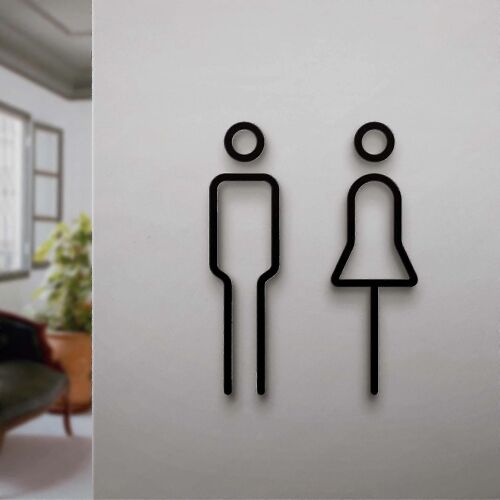Homme Femme Métal Panneau Mur Plaque Toilette Porte Plaque Salle de lavage Etiquette Wc Signalisation Conseil - Plaques Signes Argent