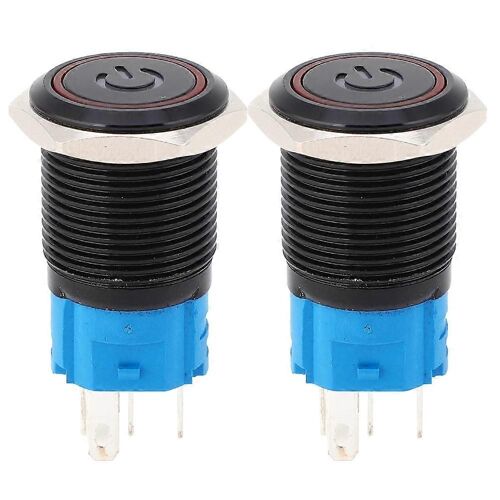 2PCS Interrupteur en métal autobloquant noir IP65 Protection avec lampe LED et symbole 16mm (rouge 220VAC)