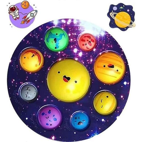 2pcs Finger Press Bulle Fun Toys-c Système Solaire Jouets Bulle Planète Pop Anxiété Soulagement Adulte Cadeau Enfants