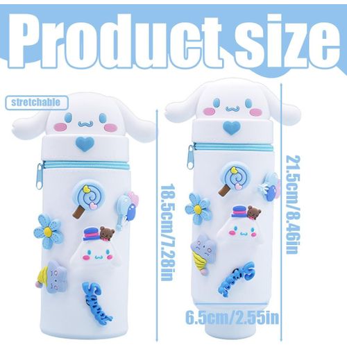 Tianyi-Kawaii Étui École 2 En 1 En Silicone Souple,Trousse Kawaii,Porte-Plume,Étui À Crayons Rétractable Pour Garçons Filles Etudiants (Chien À La Cannelle,Blanc)