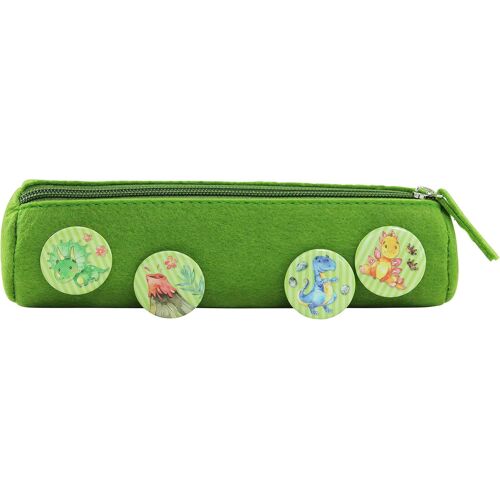 Kal-Trousse À Crayons Avec 4 Boutons Pour Garçons Et Filles | Trousse À Crayons En Feutre En Vert Avec Motif Dinosaure Idéal Comme Cadeau Pour La Rentrée Des Classes | Trousse À Crayons Scolaire N°4