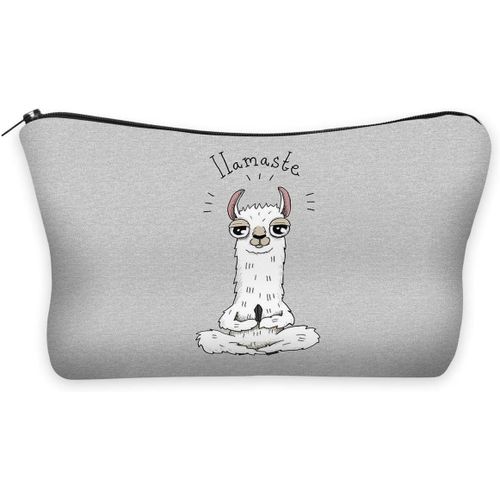 KAL-Trousse Scolaire Sac A Crayon Trousse De Toilette Trousse Plumier Organisateur Trousse A Maquillage Modèle Lama Gris [009]