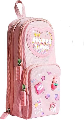ChenQuanSarl-Trousse À Crayons Pour Fille, Grande Capacité, Mini Cartable, Trousse À Crayons, Sac À Dos Avec 3 Compartiments, Trousse Esthétique, Trousse De Papeterie Pour L'École, Le Bureau, Rose, U