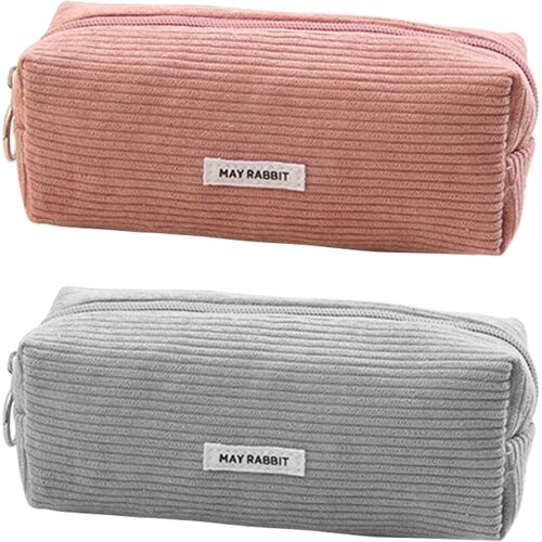 Kal-Lot De 2 Trousses À Crayons, En Tissu Côtelé, Grande Capacité De Rangement, Esthétique, Pour Femme, Pour L'école (Rose Chair + Gris)