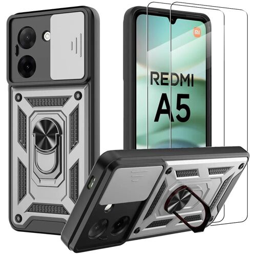 Coque + 2 Verres Trempés pour Xiaomi Redmi A5, Protection Antichoc Anti-Rayure Rigide avec Anneau - Argenté - EFConnection