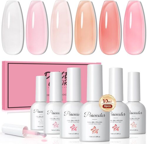 Semi-Permanent Nail Polish, 6 Colours, Milky Pink White Soak Off Uv/Led Nail Polish For Beginners Diy Manicure In Salons, 10 Ml