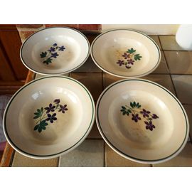 Lot 4 Assiettes Anciennes Creuses Ø 23cm Environ - La Violette Estampille Gien Effacée