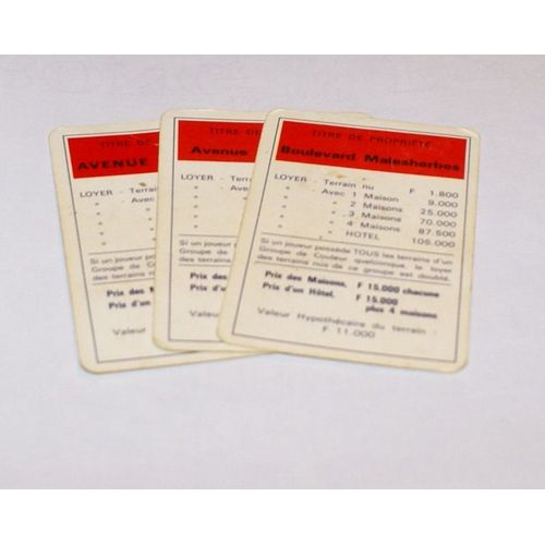 Monopoly Lot De Cartes Rouge