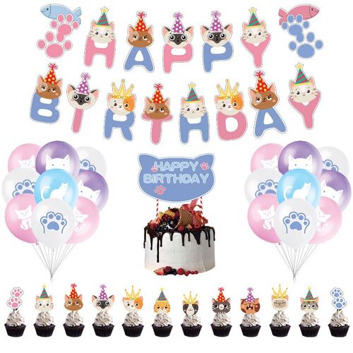 Ensemble de ballons pour fête d'anniversaire de chat - Impression de griffes de chat, comprenant une bannière de joyeux anniversaire et un insert de gâteau, pour des services de décoration de fête sur