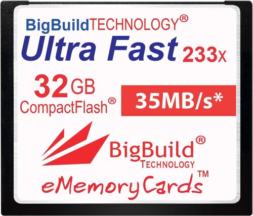 eMemoryCards 32GB Ultra Fast 35MB/s CompactFlash Memory Card Compatible with Canon 10D/20D/30D/40D/50D/1D/1Ds/5D/5Ds/7D Mark I/II/III/IV, Nikon D, Olympus E, Sony Alpha, Leica S Cameras